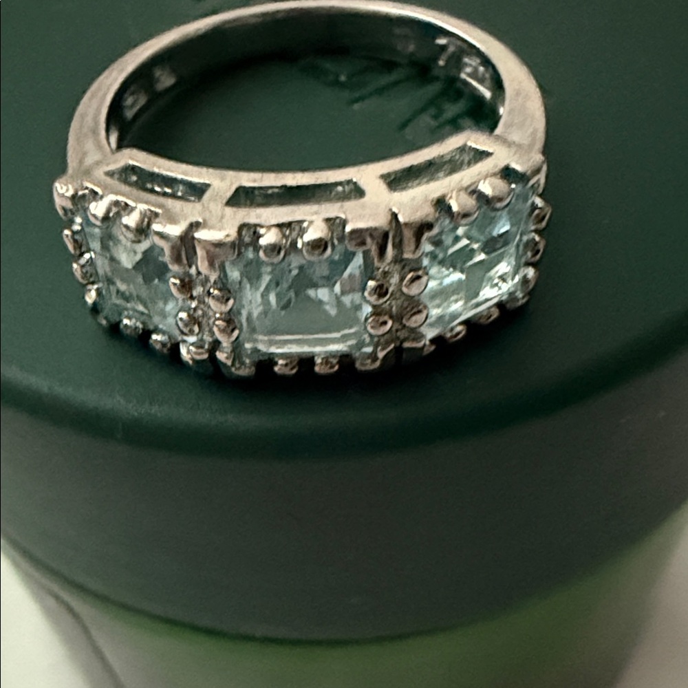 Sterling Silver Three-Stone Light Blue Gemstone Ring